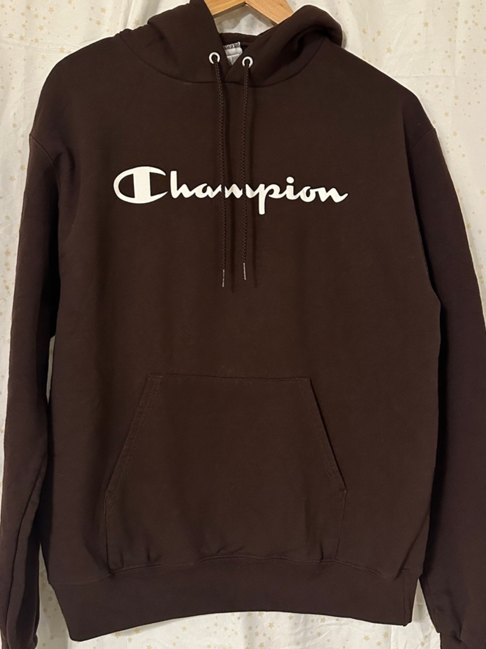 Champion Brown Hoodie with White Script Logo - Men’s Pullover